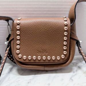 Coach Dakota Mini Studded Crossbody Bag Tan Pebbled Leather